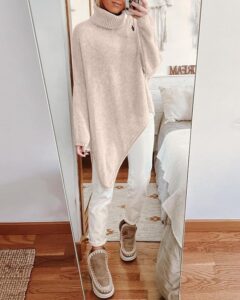 Stylish Cape Style Asymmetrical Sweater